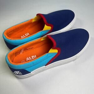 Aldi Gear Multicolor Slip On Sneakers Womens Size 8 Canvas Blue Red Yellow